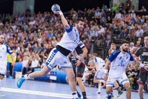Senjamin Buric HC PPD Zagreb throws on SG Flensburg Handewitt against HC PPD Zagreb Flensburg Schleswig Holstein Germany on 19 09 2018 in Flensburg Schleswig Holstein in the Flens Arena Copyright: xMartinxZiemerx xnordpoolx