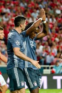 Lisbon Portugal 19 09 2018 UEFA Champions League 2018 19 Season Group Stage Group E 1 Gameday Benfica Lisbon FC Bayern Muenchen Goal to 0 2 Goal Scorer Renato Sanches FCB celebrate with Robert Lewandowski FCB DeFodi053