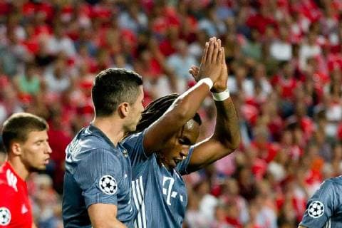 Lisbon Portugal 19 09 2018 UEFA Champions League 2018 19 Season Group Stage Group E 1 Gameday Benfica Lisbon FC Bayern Muenchen Goal to 0 2 Goal Scorer Renato Sanches FCB celebrate with Robert Lewandowski FCB DeFodi053