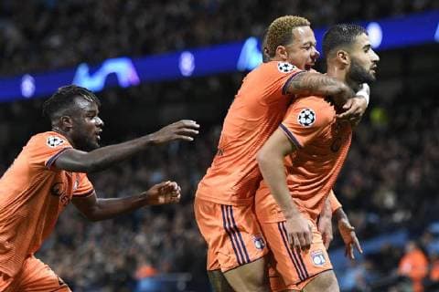 18 NABIL FEKIR (OL) - 11 MEMPHIS DEPAY (OL) - 27 MAXWEL CORNET (OL) - JOIE FOOTBALL : Manchester City vs Lyon - Ligue des Champions - 19 09 2018 AnthonyBIBARD FEP Panoramic 