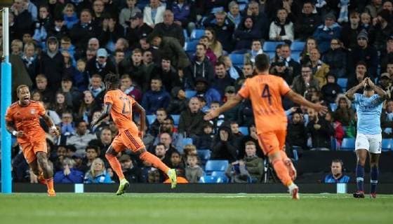 Maxwel CORNET of Olympique Lyonnais celebrates scoring the opening goal during the UEFA Champions League match between Manchester City and Olympique Lyonnais at the Etihad Stadium, Manchester, England on 19 September 2018. Copyright: xDavidxHornx PMI-2241-0028