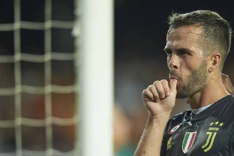 BARCELONA, 19-09-2018. Champions League 2018 2019, date 1. Valencia-Juventus. MIralem Pjanic of Juventus celebrates his goal during the game Valencia - Juventus Valencia - Juventus  x2477455x