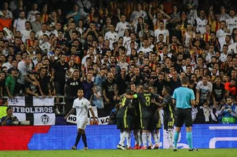 during the football match between Valencia CF and Juventus FC on September 19, 2018 at Mestalla Stadium in Valencia Spain  xCarlaxCortesx xValenciaxCFxvsxJuventusxFCx
