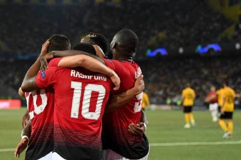 Soccer UEFA Champions League BSC Young Boys Manchester United FC Berne Switzerland 19 09 2018 Football UEFA Champions League Season 2018 2019 BSC Young Boys Manchester United FC Manchester United Anthony Martial celebrates his bid for 0 3