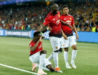 Berne Switzerland 19 09 2018 UEFA Champions League 2018 19 Season Preliminary Round Group Stage Group H 1 Gameday BSC Young Boys Manchester United cheering Torjubel for Paul Pogba MAN after the strike to 0 1 DeFodi048