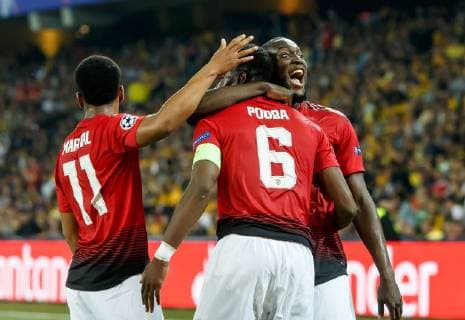 Berne Switzerland 19 09 2018 UEFA Champions League 2018 19 Season Preliminary Round Group Stage Group H 1 Gameday BSC Young Boys Manchester United cheering Torjubel for Paul Pogba MAN after the strike to 0 1 DeFodi048
