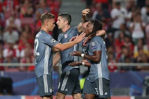 September 19, 2018 - Lisbon, Portugal - Bayern Munich s midfielder Renato Sanches from Portugal (35) celebrates with teammates after scoring during the UEFA Champions League Group E football match SL Benfica vs Bayern Munich at the Luz stadium in Lisbon, Portugal on September 19, 2018. UEFA Champions League Group E football match SL Benfica vs Bayern Munich - ZUMAf123 20180919_zap_f123_006 Copyright: xPedroxFiuzax