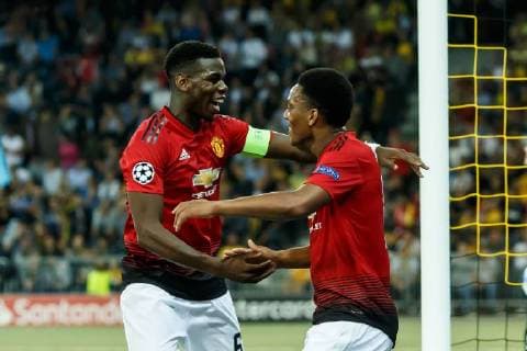 Berne Switzerland 19 09 2018 UEFA Champions League 2018 19 Season Preliminary Round Group Stage Group H 1 Gameday BSC Young Boys Manchester United celebrates Anthony Murial MANs goal after 0 3 DeFodi048