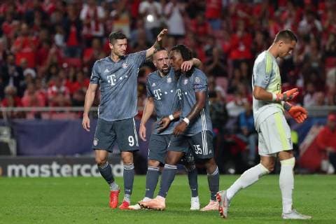 September 19, 2018 - Lisbon, Portugal - Bayern Munich s midfielder Renato Sanches from Portugal (35) celebrates with teammates after scoring during the UEFA Champions League Group E football match SL Benfica vs Bayern Munich at the Luz stadium in Lisbon, Portugal on September 19, 2018. UEFA Champions League Group E football match SL Benfica vs Bayern Munich - ZUMAf123 20180919_zap_f123_004 Copyright: xPedroxFiuzax