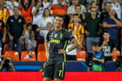19th September 2018, Mestalla, Valencia, Spain; UEFA Champions League football, Valencia versus Juventus; Cristiano Ronaldo of Juventus Turin leaves the pitch after being shown a red card for a foul and sent off  ActionPlus12063906 PedroxSalado