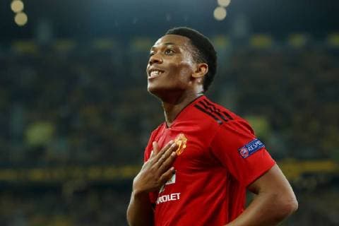 Berne Switzerland 19 09 2018 UEFA Champions League 2018 19 Season Preliminary Round Group Stage Group H 1 Matchday BSC Young Boys Manchester United Anthony Martial MAN celebrates goal-kick after scoring 0 3 DeFodi048