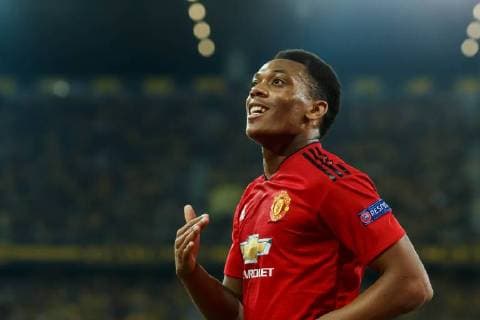 Berne Switzerland 19 09 2018 UEFA Champions League 2018 19 Season Preliminary Round Group Stage Group H 1 Matchday BSC Young Boys Manchester United Anthony Martial MAN celebrates goal-kick after scoring 0 3 DeFodi048