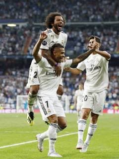 (L-R) Marcelo of Real Madrid, Mariano Diaz of Real Madrid, Marco Asensio of Real Madrid during the UEFA Champions League group G match between Real Madrid and AS Roma at the Santiago Bernabeu stadium on September 19, 2018 in Madrid, Spain UEFA Champions League 2018 2019 xVIxVIxImagesx xMauricexvanxSteenxIVx 12174662