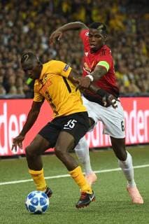 Soccer UEFA Champions League BSC Young Boys Manchester United FC Berne Switzerland 19 09 2018 Football UEFA Champions League Season 2018 2019 BSC Young Boys Manchester United FC Manchesters Paul Pogba left against YBs Sekou Sanogo