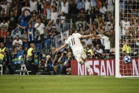 19th September 2018, Santiago Bernabeu, Madrid, Spain; UEFA Champions League football, Real Madrid versus AS Roma; Gareth Bale (Real Madrid) celebrates his goal which made it 2-0  ActionPlus12063932 ShotxforxPress