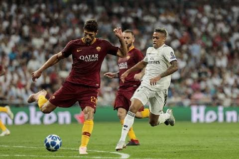 Real Madrid s Mariano Diaz and AS Roma s Federico Fazio during Champions League match. September 19, 2018.  (201809190102)