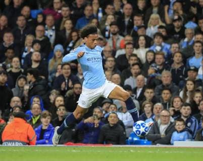 19th September 2018, Etihad Stadium, Manchester, England; UEFA Champions League football, Manchester City versus Lyon; Leroy Sane of Manchester City makes a run up the wing  ActionPlus12063965 ConorxMolloy
