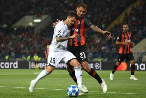 September 19, 2018 - Kharkov, Ukraine - Hoffenheim s Leonardo Bittencourt, left, and Shakhtar s Alan Patrik, right, in the fight for the ball during of the Champions League group stage match between Shakhtar Donetsk and Hoffenheim at Metalist Stadium in Kharkov. Ukraine, Wednesday, September 19, 2018 Shakhtar Donetsk v Hoffenheim - UEFA Champions League  - ZUMAn230 20180919_zaa_n230_214 Copyright: xDanilxShamkinx