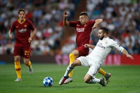 September 19, 2018 - Stephan El Shaarawy of Roma and Dani Carvajal of Real Madrid during the Champions League football match between Real Madrid and AS Roma on September 19th, 2018 at Santiago Bernabeu stadium in Madrid, Spain. Soccer: Champions League - Real Madrid v AS Roma - ZUMAa181 20180919_zaa_a181_038 Copyright: xAFP7x