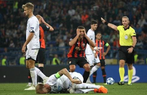 Forward Junior Moraes (C) of FC Shakhtar Donetsk reacts during the UEFA Champions League Group F match against TSG 1899 Hoffenheim at the Metalist Stadium, Kharkiv, northeastern Ukraine, September 19, 2018. Ukrinform.  Copyright: xDANILx