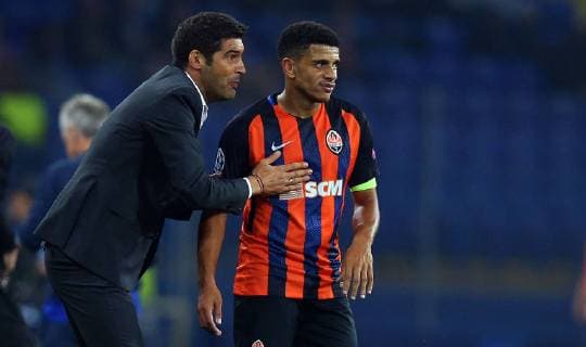 19.09.2018 Kharkiv(Ukraine) FC Shakhtar Donetsk-TSG 1899 Hoffenheim champions league men s football Paulo Fonseca(L)FC Shakhtar coach,Taison(R) :Str 