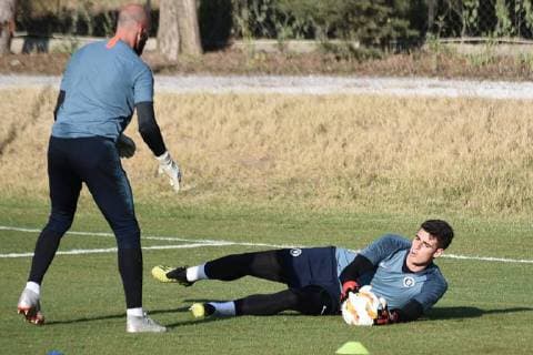 September 19, 2018 - Thessaloniki, Greece - Chelsea s goalkeeper Kept Arrizabalaga during a practice session. Chelsea FC practice session before the UEFA Europa League group stage first match with PAOK FC. Greece Soccer Chelsea Europa League - ZUMAp191 85575112st Copyright: xGiannisxPapanikosx