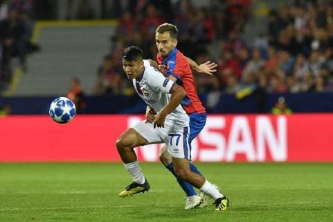 Ilzat Akhmetov of CSKA, left, and Tomas Horava of Viktoria in action during the 1st round, Group G, Champions League match FC Viktoria Plzen vs CSKA Moscow in Pilsen, Czech Republic, on September 19, 2018. (CTKxPhoto MichalxKamaryt) CTKPhotoP201809191082801  _KMT0728