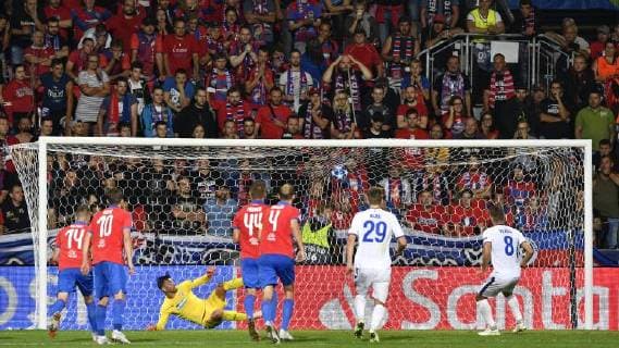 L-R Radim Reznik, Jan Kopic, goalkeeper Matus Kozacik, Ludek Pernica and Roman Hubnik of Viktoria and Jaka Bijol and scoring Nikola Vlasic of CSKA in action during the 1st round, Group G, Champions League match FC Viktoria Plzen vs CSKA Moscow in Pilsen, Czech Republic, on September 19, 2018. (CTKxPhoto MichalxKamaryt) CTKPhotoP201809191138801  kmt 7