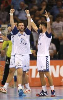 Foto Siegesjubel Zagreb Tin Kontrec and Senjamin Buric Handball Mens Champions League on Wed 19 09 2018 Flensburg HC Zagreb