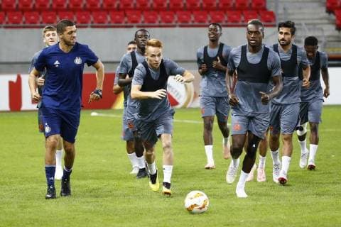 Karim Belhocine assistant coach of RSC Anderlecht and Adrien Trebel midfielder of RSC Anderlecht and Landry Dimata forward of RSC Anderlecht FOOTBALL : Entrainement - Rsc Anderlecht- Ligue europeenne - Trnava - 19 09 2018 PhotoNews Panoramic  775219981