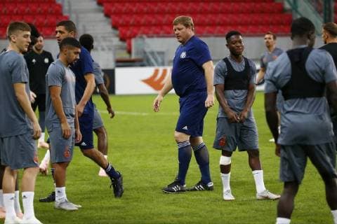 Hein Vanhaezebrouck head coach of RSC Anderlecht and Zakaria Bakkali midfielder of RSC Anderlecht FOOTBALL : Entrainement - Rsc Anderlecht- Ligue europeenne - Trnava - 19 09 2018 PhotoNews Panoramic  775219981