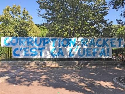 20 09 2018 xjhx Football UEFA Europa League Olympique Marseille Eintracht Frankfurt emspor v l Anti Uefa Posters DFL DFB REGULATIONS PROHIBIT ANY USE OF PHOTOGRAPH as IMAGE SEQUENCES and or QUASI VIDEO Marseille