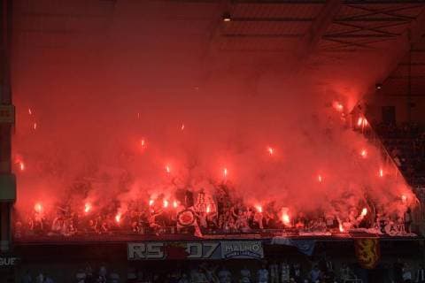 Sport Bilder des Tages Fußball, EL, KRC Genk - Malmö FF Malmo FF s supporters pictured before the start of the match between Belgian soccer team KRC Genk and Swedish club Malmo FF in Genk, Thursday 20 September 2018, on day one of the UEFA Europa League group stage. YORICKxJANSENS  x05430068x