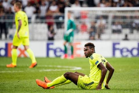 180920 Rashad Muhammad of Sarpsborg 08 looks dejected during the Europa League match between Besiktas and Sarpsborg 08 on September 20, 2018 in Istanbul Photo Fredrik Varfjell BILDBYRAN Code FV 150142  Copyright: FREDRIKxVARFJELL BB180920FV024