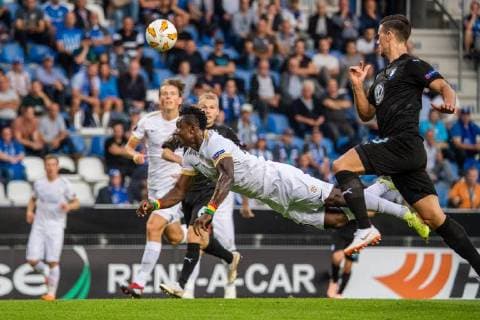 180920 Joseph Aidoo or Genk and Marcus Antonsson of Malmö FF during the Europe League group stage match between Genk and Malmö FF on September 20, 2018 in Genk Photo Ludvig Thunman BILDBYRAN code LT 35538  Copyright: LUDVIGxTHUNMAN BB180920LT027