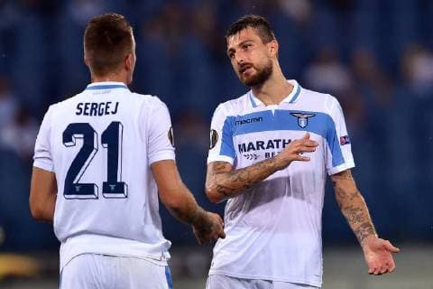 Fußball, EL, Lazio Rom - Apollon Limassol Francesco Acerbi, Sergej Milinkovic Savic Lazio Roma 20-09-2018 Stadio Olimpico Football Calcio Europa League 2018 2019 Group H Lazio - Apollon Foto Antonietta Baldassarre Insidefoto antoxbalda