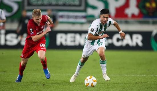 SOCCER - EL, Rapid vs Spartak VIENNA,AUSTRIA,20.SEP.18 - SOCCER - UEFA Europa League, group stage, SK Rapid Wien vs Spartak Moscow. Image shows Nikolay Rasskazov (Spartak) and Andrei Ivan (Rapid). Keywords: Wien Energie. GEPAxpictures xPhilippxBrem