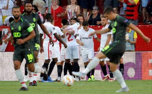 Sevilla s players jubilate a goal during the UEFA Europa League groups phase match between Sevilla and Standard Lieja, at the Sanchez Pizjuan stadium, in Seville, Andalusia, Spain, 20 September 2018. Sevilla vs. Standard Leija !ACHTUNG: NUR REDAKTIONELLE NUTZUNG!  Copyright: xJulioxMunozx SEV05 20180920-636730703875064026