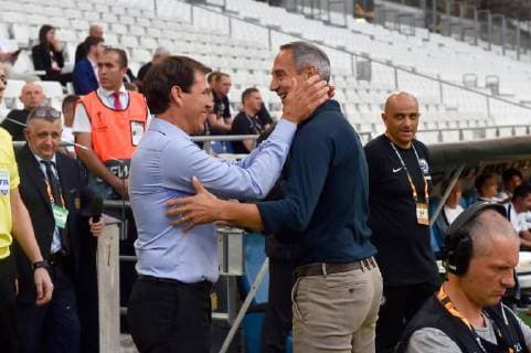 RUDI GARCIA (ENTRAINEUR MARSEILLE) - ADI HUTTER (ENTRAINEUR FRANCFORT) - FAIR PLAY FOOTBALL : Marseille vs Eintracht Francfort - Ligue Europa - 20 09 2018 FEP Panoramic 