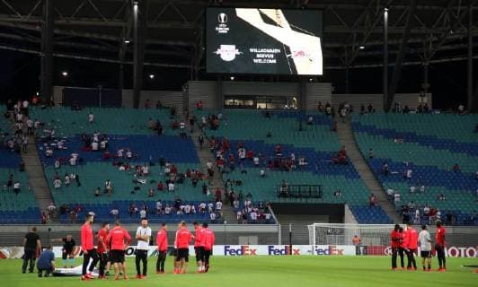 RB Leipzig Salzburg Soccer Euro League Leipzig 20 09 2018 Red Bull Arena Soccer UEFA Euro League Group B 1 Gameday RB Leipzig vs FC Salzburg The picture Before the match it is ready for the Bullenduell According to the specifications of UEFA, it is prohibited in the stadium and or to take advantage of the game-made photographs in the form of sequence images and or video-like photo series