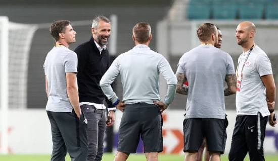 RB Leipzig Salzburg Soccer Euro League Leipzig 20 09 2018 Red Bull Arena Soccer UEFA Europa League RB Leipzig GER vs FC Salzburg AUT Picture co Coach Robert Klauß Klauss RB Leipzig Coach Marco Rose Salzburg and co Coach Jesse Marsch RB Leipzig UEFA Êregulations prohibit any use of images as image sequences and or quasi video