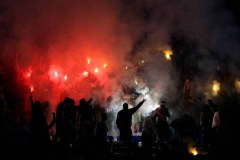 FuÃŸball, EL, Lazio Rom - Apollon Limassol 20th September 2018, Stadio Olimpico, Rome, Italy; UEFA Europa League football, Lazio versus Apollon Limassol; supporters of Lazio light flares as they cheer on their team  ActionPlus12064030 GiampieroxSposito
