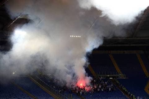 FuÃŸball, EL, Lazio Rom - Apollon Limassol 20th September 2018, Stadio Olimpico, Rome, Italy; UEFA Europa League football, Lazio versus Apollon Limassol; supporters of Lazio light flares as they cheer on their team  ActionPlus12064032 GiampieroxSposito