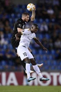 Fußball, EL, KRC Genk - Malmö FF Malmo FF s defender Lasse Nielsen and Genk s Aly Mbwana Samatta fight for the ball during the match between Belgian soccer team KRC Genk and Swedish club Malmo FF in Genk, Thursday 20 September 2018, on day one of the UEFA Europa League group stage. YORICKxJANSENS  x05430188x