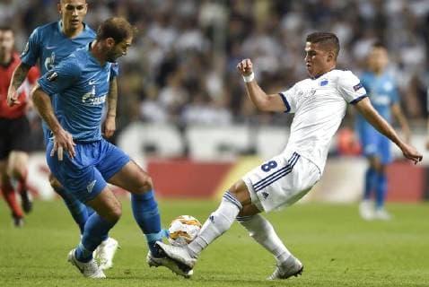 Fußball, EL, FC Kopenhagen - Zenit St. Petersburg Branislav Ivanovic og Pieros Sotiriou. Europa League kamp mellem FCK-FC Zenit i Teliaparken torsdag den 20 september 2018. , Copenhagen Denmark  Copyright: LiselottexSabroex cop101 spdk20180920-211616-L