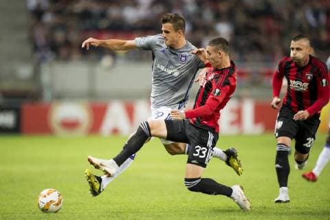Anderlecht s Ivan Santini and Spartak s midfielder Erik Jirka fight for the ball during a match between Belgian soccer team RSC Anderlecht and Slovakian club Spartak Trnava, Thursday 20 September 2018 in Trnava, Slovakia, on day one of the UEFA Europa League group stage. JASPERxJACOBS  x05430280x