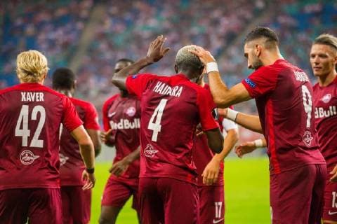 UEFA Europa League RB Leipzig GER vs. FC Salzburg AUT 20 09 2018 Red Bull Arena Leipzig GER UEFA Europa League RB Leipzig GER vs. FC Salzburg AUT im Bild Jubilant goal scorer to 0 2 for FC Salzburg by Amadou Haidara 4 FC Salzburg nordphotoxDostmann nph00325