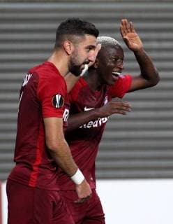 GER Europa League Group B RasenBallsport Leipzig vs Besiktas Istanbul 20 09 18 Leipzig Red Bull Arena GER Season 2018 2019 UEFA Europa League Group B 1 Gameday of 6 RasenBallsport Leipzig vs FC Red Bull Salzburg im Bild Torjubel Amadou Haidara Salzburg scored for the goal to 0 2 here with Munas Dabbur DFL regulations prohibit any use of photographs as image sequences or quasi video