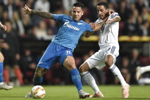 Sebastian Driussi og Jose Zeca. Europa League kamp mellem FCK-FC Zenit i Teliaparken torsdag den 20 september 2018. , Copenhagen Denmark  Copyright: LiselottexSabroex cop101 spdk20180920-213608-L