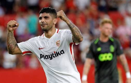 Sevilla s Ever Banega jubilates a goal during the UEFA Europa League groups phase match between Sevilla and Standard Lieja, at the Sanchez Pizjuan stadium, in Seville, Andalusia, Spain, 20 September 2018. Sevilla vs. Standard Leija !ACHTUNG: NUR REDAKTIONELLE NUTZUNG!  Copyright: xJulioxMunozx SEV24 20180920-636730763848970334